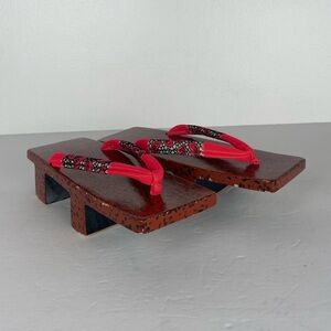 Vintage Japanese Kimono Geta Wooden Sandals Pink Artsy Rare 9" X 3" X 1.5 Tall